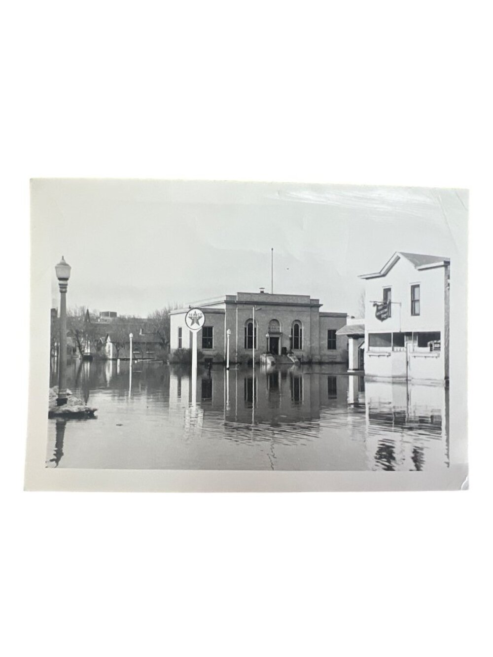 Vintage Mandan Flood of 1943 Flood Photograph Texaco Gas Station Black & White
